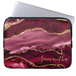 Rode en namaak gouden glinsterende marmeren agaat laptop sleeve