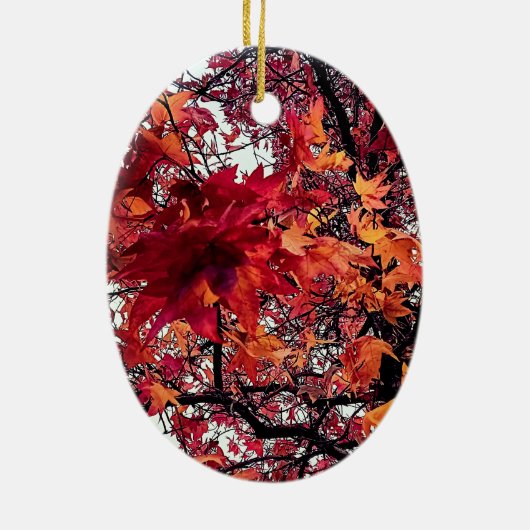 Rode en oranje bladeren keramisch ornament (Achterkant)