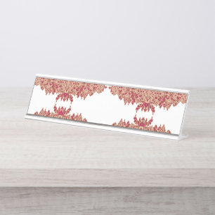 Rode en oranje bloemendesign met ornamentale grafi bureau naambordje
