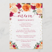 Rode en oranje herfstbloemen bruiloft menu (Voorkant)