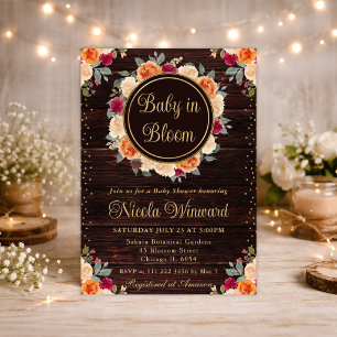 Rode en oranje herfstbloemen krans baby shower kaart