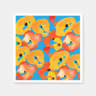 Rode en oranje klaprozen bloemenkunst servet