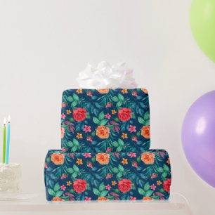 Rode en oranje rozen Huwelijksinpakpapier Cadeaupapier