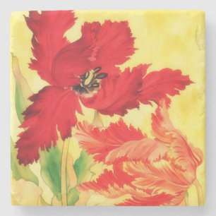 Rode en Oranje Tulp  stijl Bloemenkunst Stenen Onderzetter