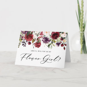Rode en Paarse Bloemen Wil je mijn bloemenmeisje z Kaart