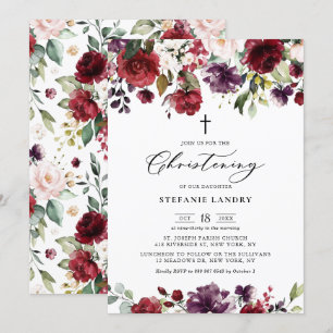 Rode en Paarse Waterverf bloemen Christening Kaart