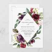 Rode en Paarse Waterverf Floral Lijst Wedding Uitnodiging Briefkaart (Voorkant / Achterkant)
