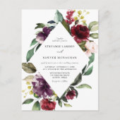Rode en Paarse Waterverf Floral Lijst Wedding Uitnodiging Briefkaart (Voorkant)
