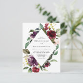 Rode en Paarse Waterverf Floral Lijst Wedding Uitnodiging Briefkaart (Staand voorkant)