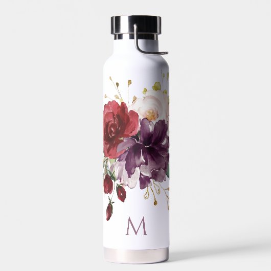 Rode en Pruim Rozen Waterverf Bloemen met Monogram Waterfles (Links)