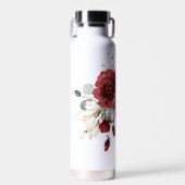 Rode en Pruim Rozen Waterverf Bloemen met Monogram Waterfles (Voorkant)