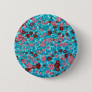 Rode en roos kussen in de blauwe oceaan ronde button 5,7 cm