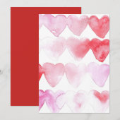 Rode en Roze Aquarel Hartjes Uitnodiging (Voorkant / Achterkant)