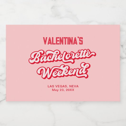 Rode en Roze Bachelorette Champange Sparkling Wijnetiket (Enkel label)