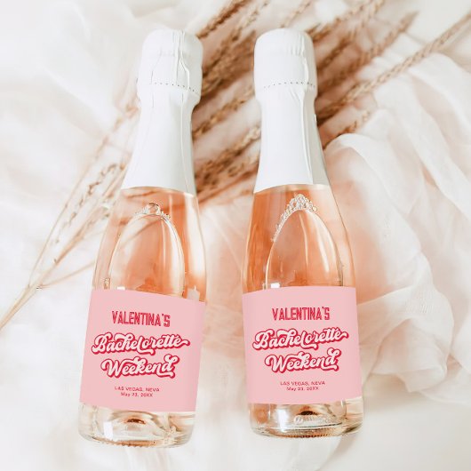 Rode en Roze Bachelorette Champange Sparkling Wijnetiket