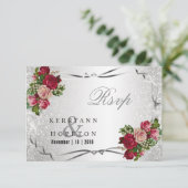 Rode en Roze Bloemen en Zilver Glitters - RSVP (Staand voorkant)