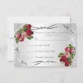 Rode en Roze Bloemen en Zilver Glitters - RSVP (Achterkant)