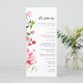 Rode en Roze Bloemige Bruidsdouche Menu (Staand voorkant)