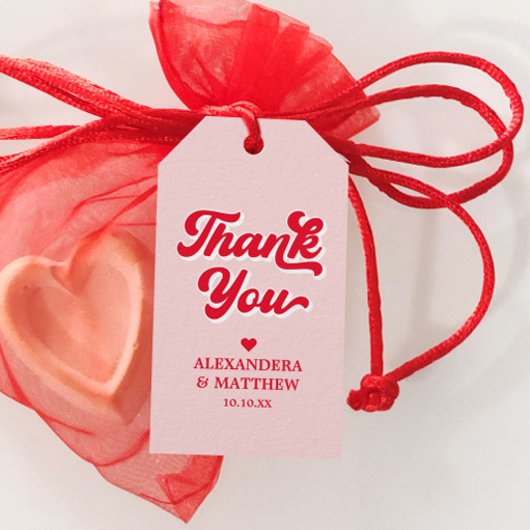 Rode en roze bruiloft thema gunst cadeaulabel