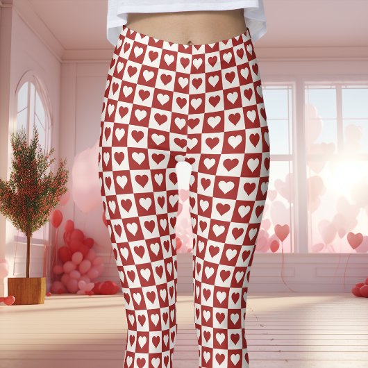 Rode en Roze Checkerboard Heart Valentijns Leggings
