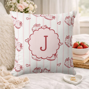 Rode en Roze Cottagecore Aardbei Monogram Kussen