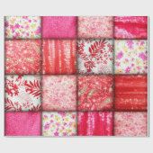 Rode en Roze Faux Patchwork Quilting Cadeaupapier (Vlak)