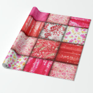 Rode en Roze Faux Patchwork Quilting Cadeaupapier