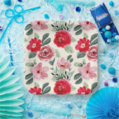 Rode en roze Floral Pattern Papieren Bordje (Feest)