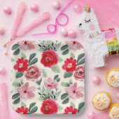 Rode en roze Floral Pattern Papieren Bordje (Feest)