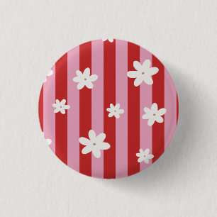 Rode en roze gestreepte bloem ronde button 3,2 cm