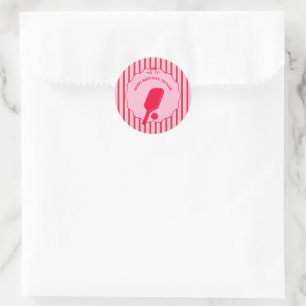 Rode en Roze Gestreepte Pickleball Verjaardagsfees Ronde Sticker