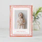 Rode en Roze Hand-getrokken Waterverf Lijst Foto Feestdagenkaart (Staand voorkant)