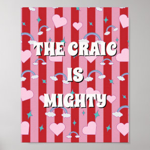 Rode en roze Ierse poster 'The craic is mighty'