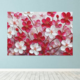 Rode en Roze Kersenbloesems – Impasto Wandkunst Canvas Afdruk