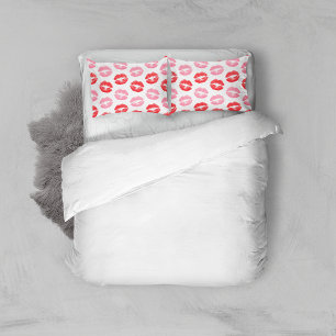Rode en roze lippen, patroon van lippen, lippensti kussensloop
