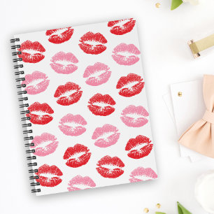 Rode en roze lippen, patroon van lippen, lippensti notitieboek