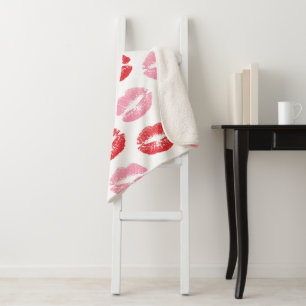 Rode en roze lippen, patroon van lippen, lippensti sherpa deken