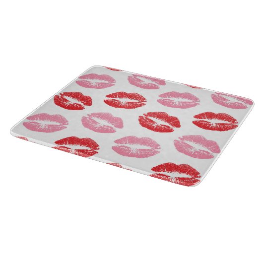Rode en roze lippen, patroon van lippen, lippensti snijplank (Hoek)