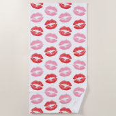 Rode en roze lippen, patroon van lippen, lippensti strandlaken (Voorkant)