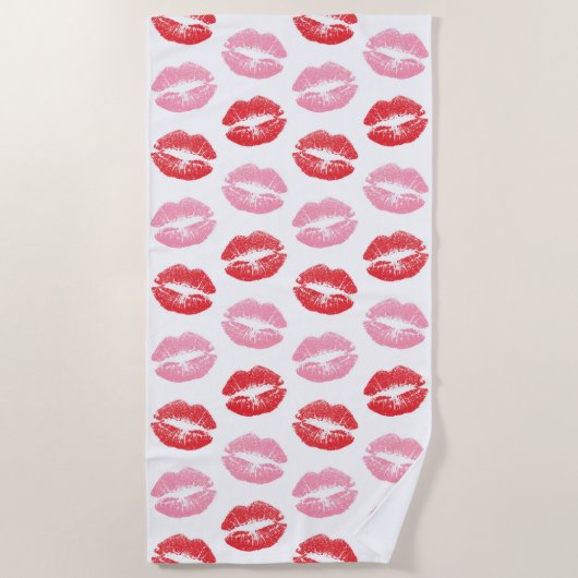 Rode en roze lippen, patroon van lippen, lippensti strandlaken (Voorkant)