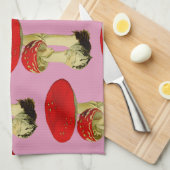 Rode en roze paddenstoelen theedoek (Quarter Fold)