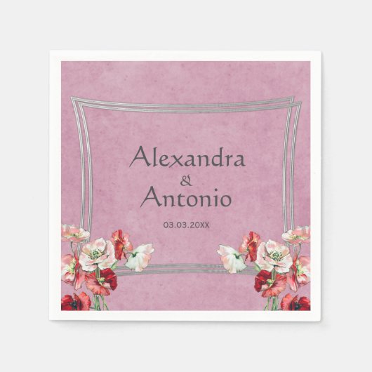 Rode en roze papaver servet (Voorkant)