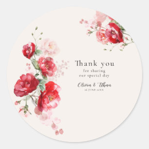 Rode en Roze Papieren Rozen  Ronde Sticker