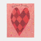 Rode en roze patchwork hart gepersonaliseerd fleece deken (Voorkant)