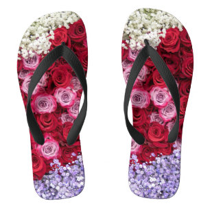 Rode en Roze Rozen met Kleurrijke Gypsophila Teenslippers