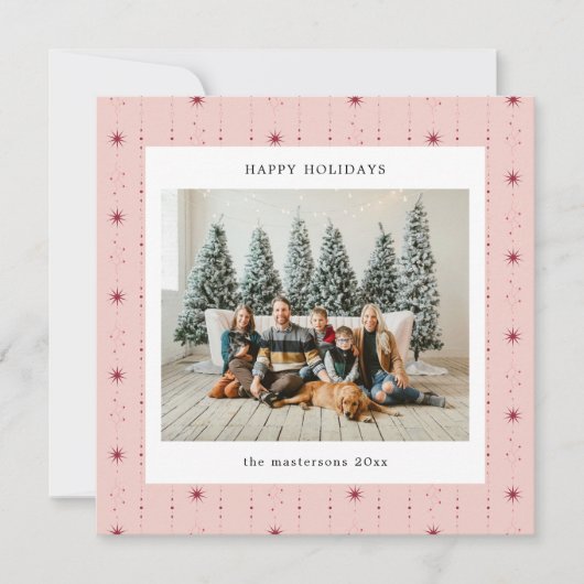 Rode en roze sterren behang foto kerstkaart (Voorkant)