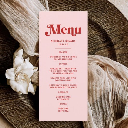 Rode en roze Valentijn bruiloft Menu