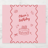 Rode en roze verjaardag likeurfles etiket (Enkel label)