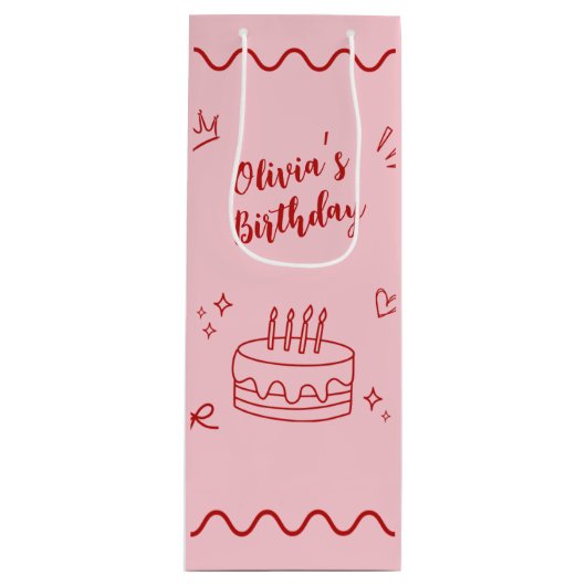 Rode en roze verjaardag wijn cadeautas (Voorkant)