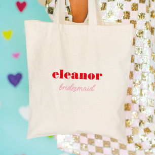 Rode en Roze Vetgedrukte Bruidsmeisje Bruiloft Tote Bag